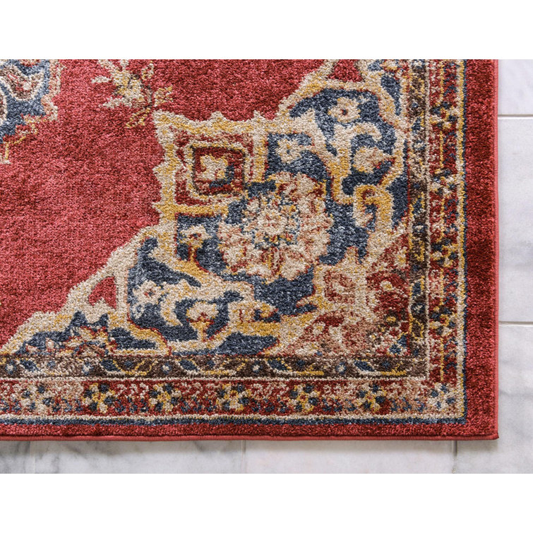 Eden Burgundy and Blue Oriental Synthetic Area Rug