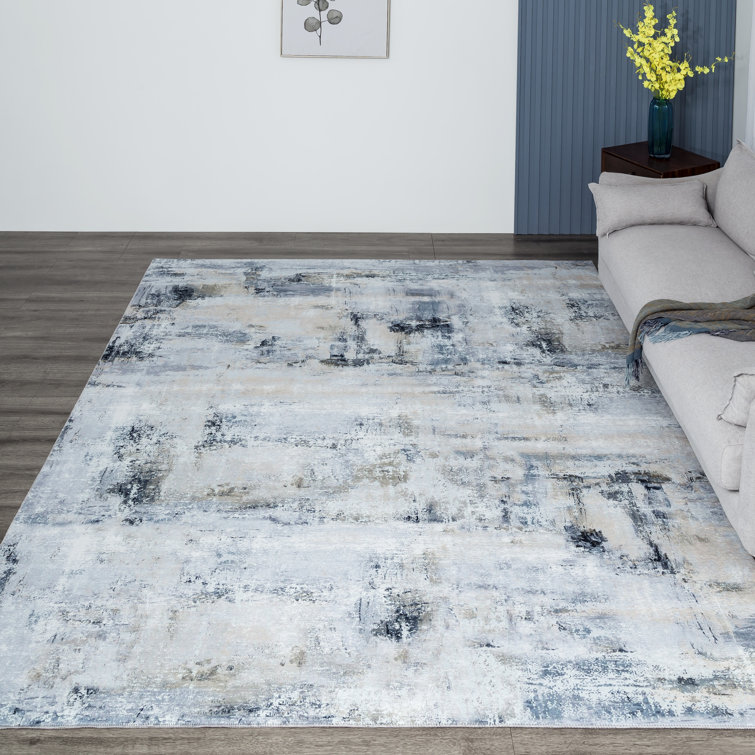 Abstract Grey and Blue Synthetic 8' x 10' Area Rug