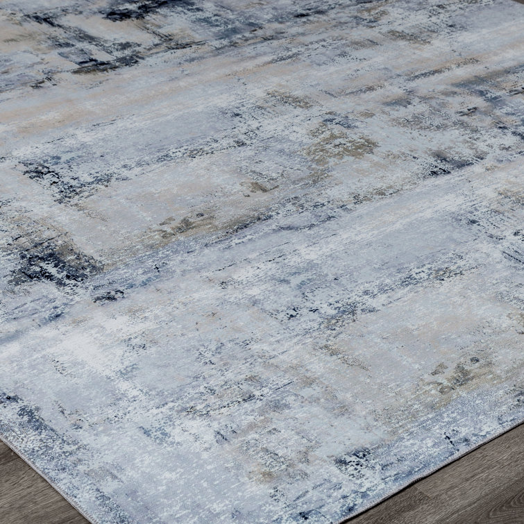 Abstract Grey and Blue Synthetic 8' x 10' Area Rug