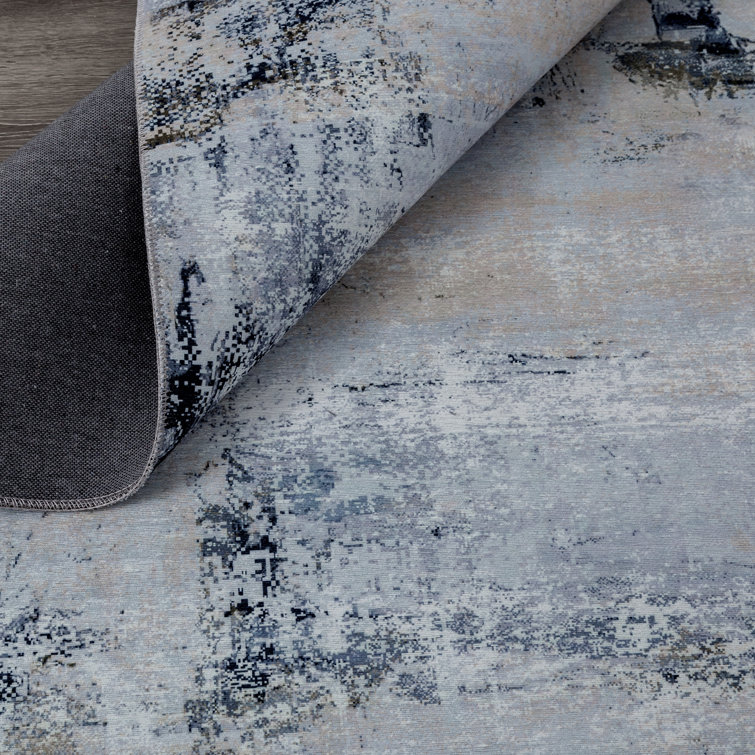 Abstract Grey and Blue Synthetic 8' x 10' Area Rug