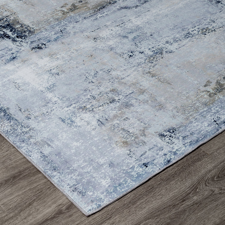 Abstract Grey and Blue Synthetic 8' x 10' Area Rug