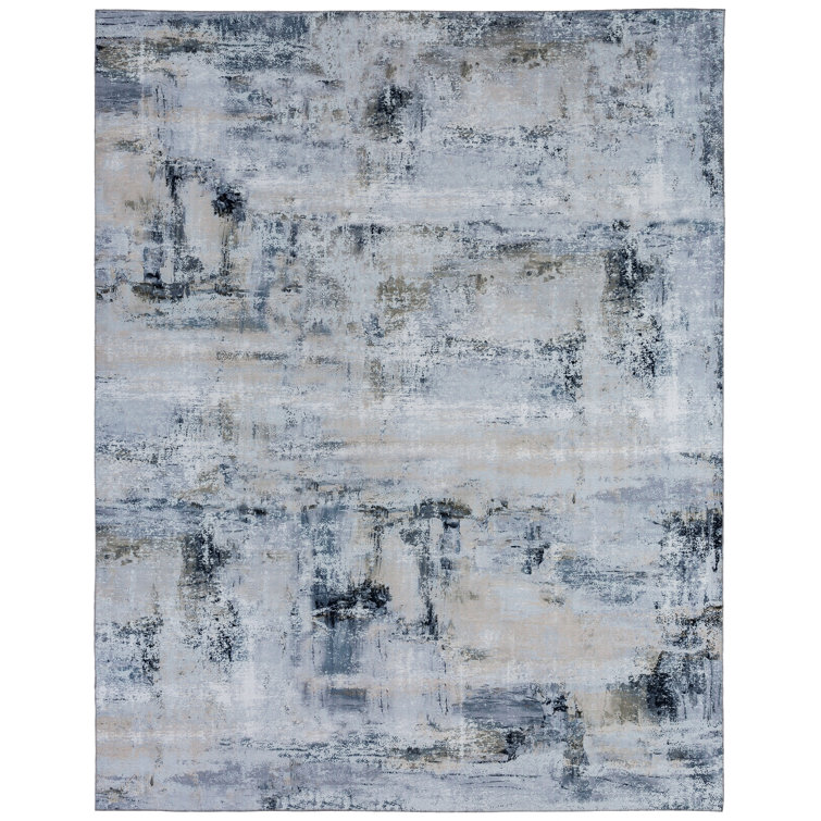 Abstract Grey and Blue Synthetic 8' x 10' Area Rug