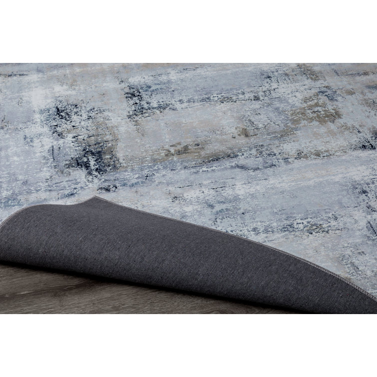Abstract Grey and Blue Synthetic 8' x 10' Area Rug