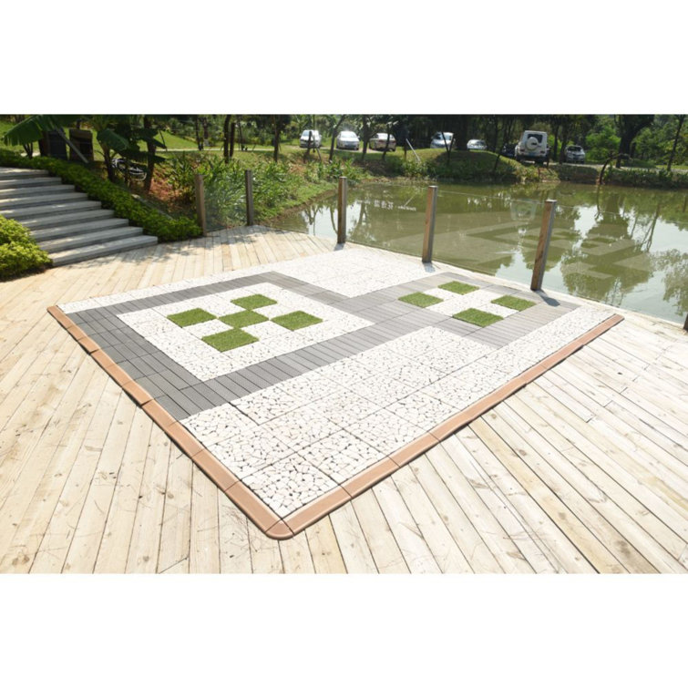 Off-White Plastic Interlocking Deck Tile Kit with Edges