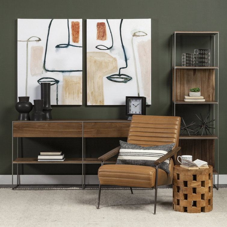 Sagan Narrow Brown Wood and Silver Metal Etagere Bookcase