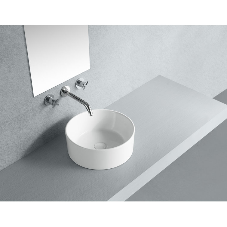 White Round Ceramic Vessel Sink for Bathroom