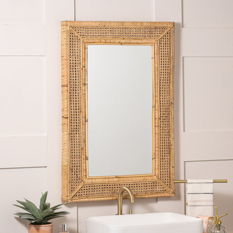 Jameson Rectangular Rattan and Gold Wall Mirror 36x24