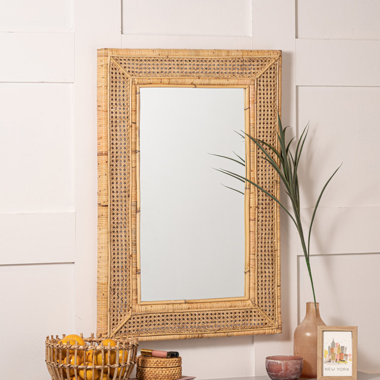 Jameson Rectangular Rattan and Gold Wall Mirror 36x24