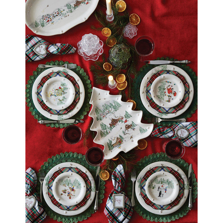 Festive Tartan Ceramic Scallop Salad/Dessert Plate