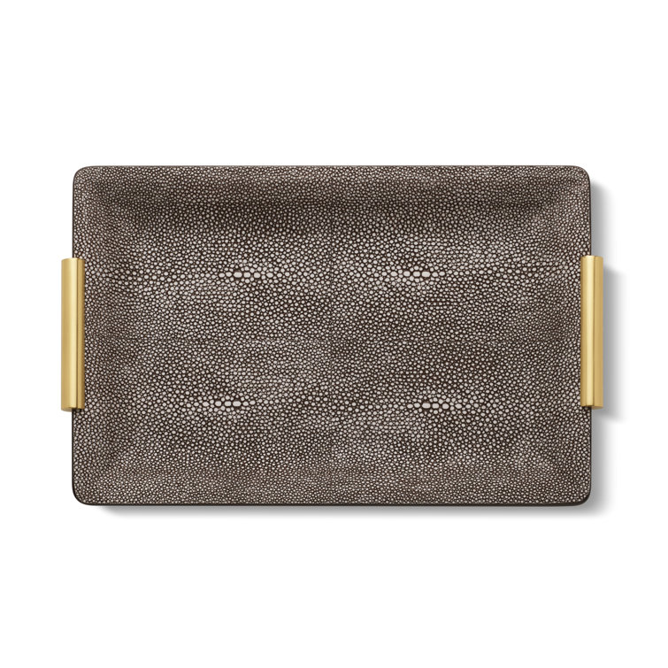 Small Chocolate Shagreen Tray with Gold Handles