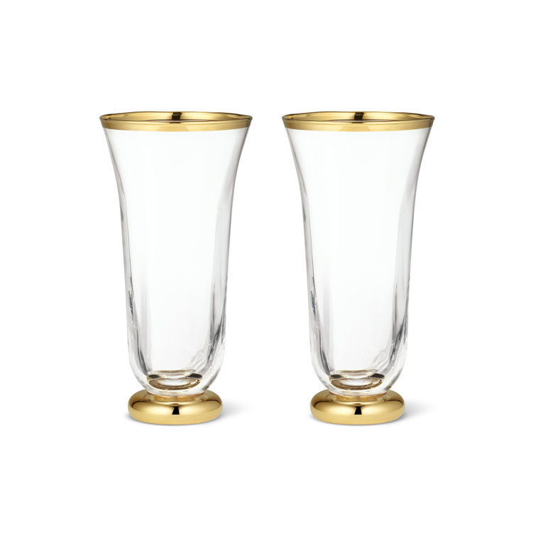 Sophia Hand-Blown Crystal Flute Glasses with Gold Rim, Set of 2