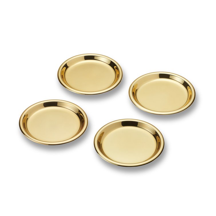 Gold Brass Round 4-Piece Drink Coaster Set