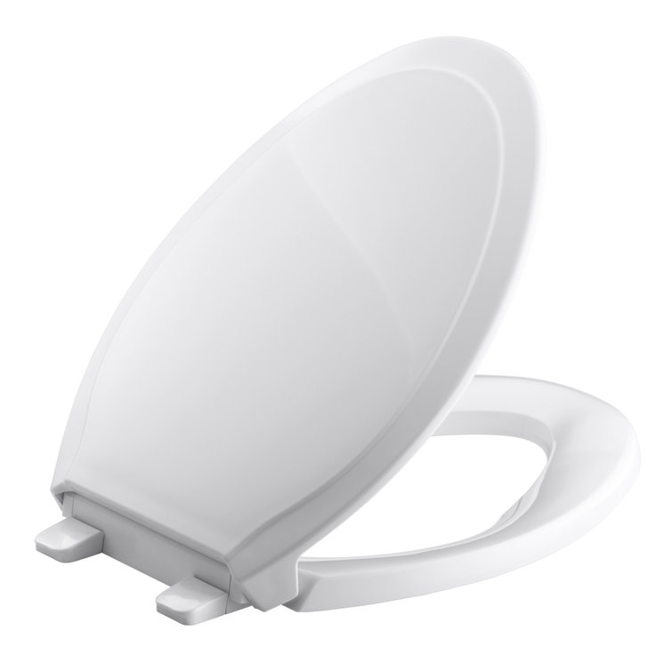 White Elongated Quiet-Close Toilet Seat with Grip-Tight Bumpers