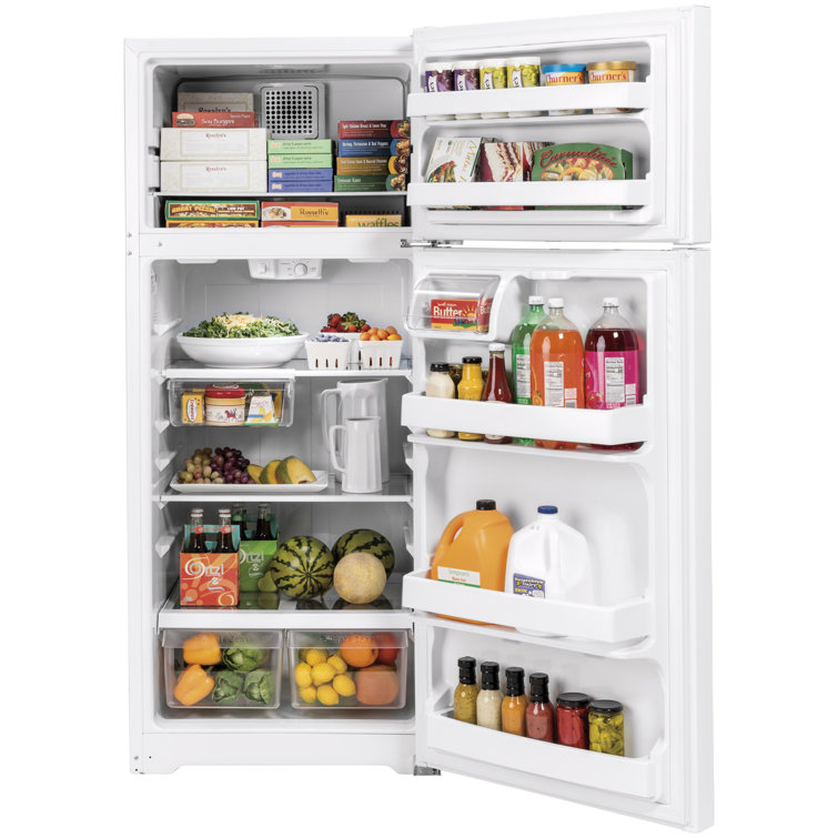 White 28-Inch Top Freezer Refrigerator with Glass Shelves