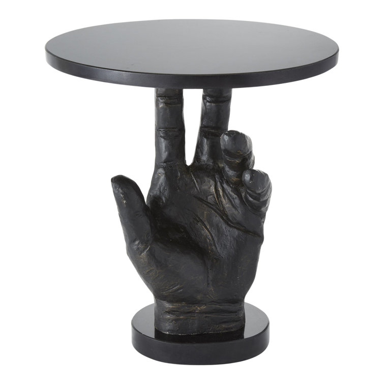 Black Granite and Cast Iron Hand Shaped Side Table