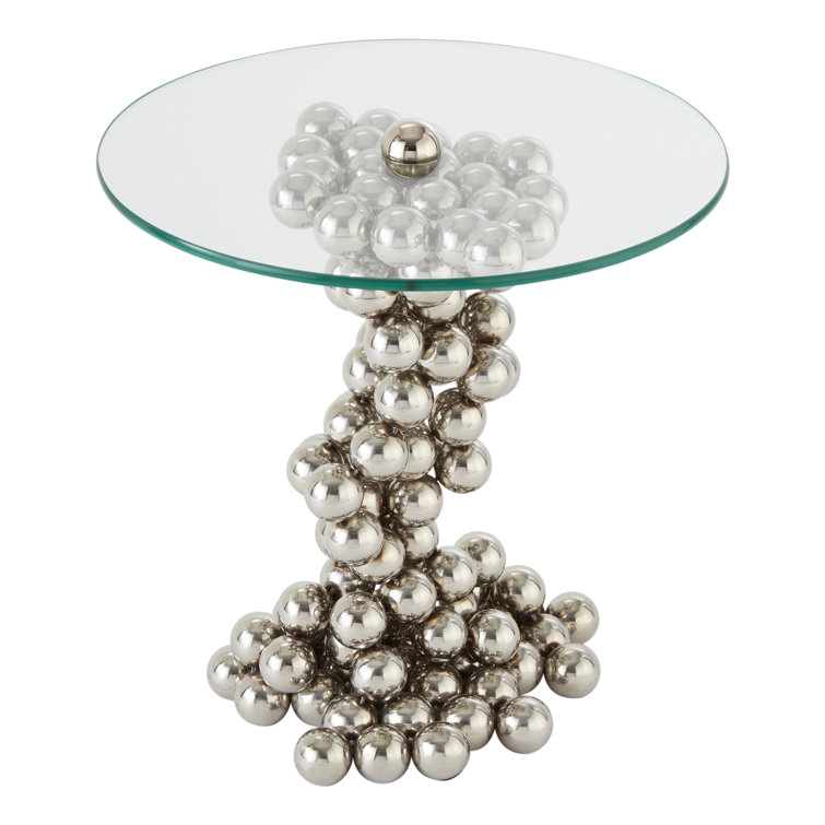 Sphere Nickel Finish Metal & Glass Round Table