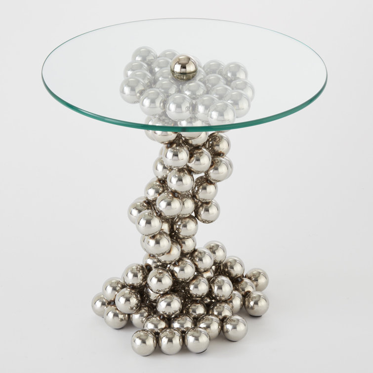 Sphere Nickel Finish Metal & Glass Round Table