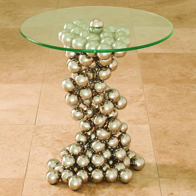 Sphere Nickel Finish Metal & Glass Round Table