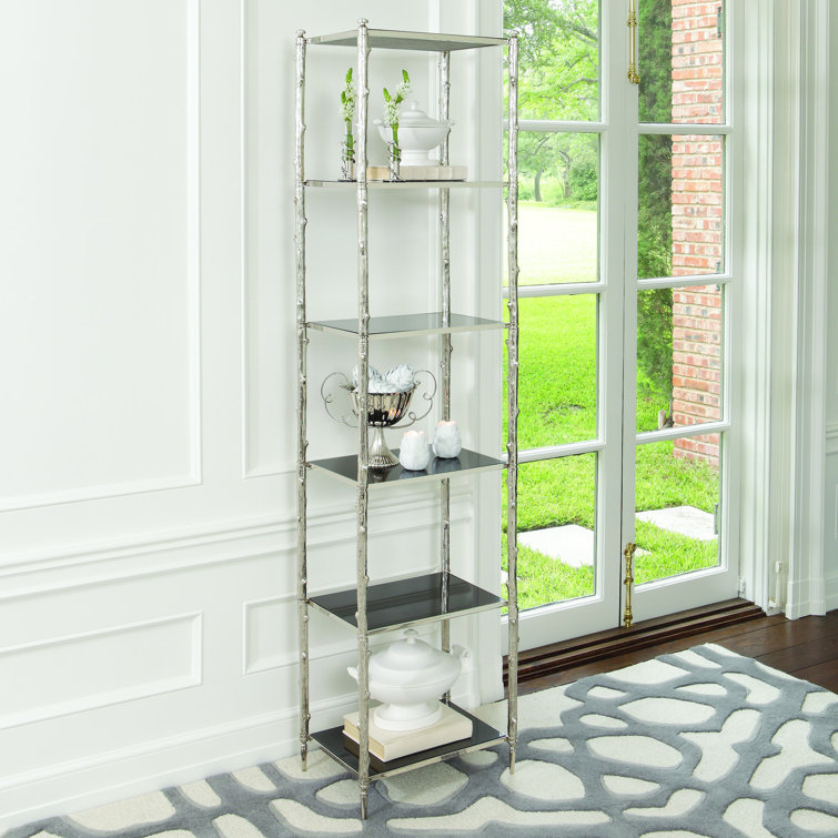 Nickel and Black Granite Tall Etagere with Six Shelves