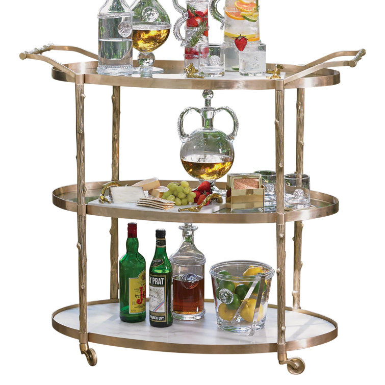 Brass and Marble 3-Tier Bar Cart with Wine Rack
