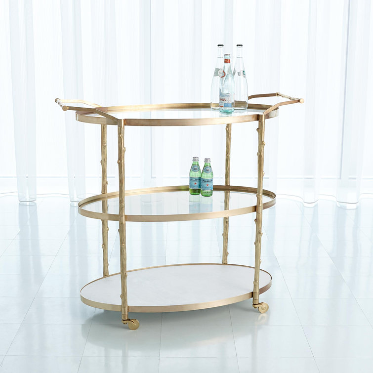 Brass and Marble 3-Tier Bar Cart with Wine Rack