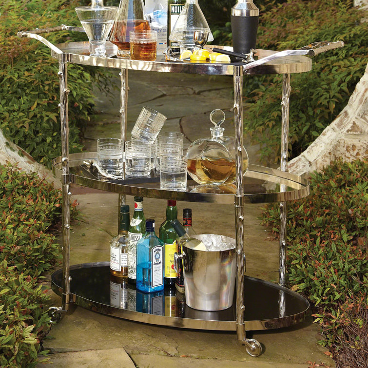 Arbor Sophisticated Nickel Finish Bar Cart with Marble and Glass Shelves