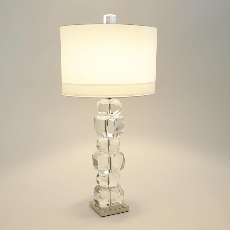 Tall White Crystal Table Lamp with Silk Shade