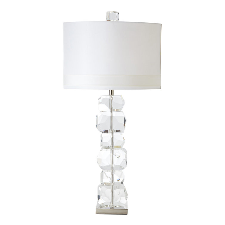 Tall White Crystal Table Lamp with Silk Shade