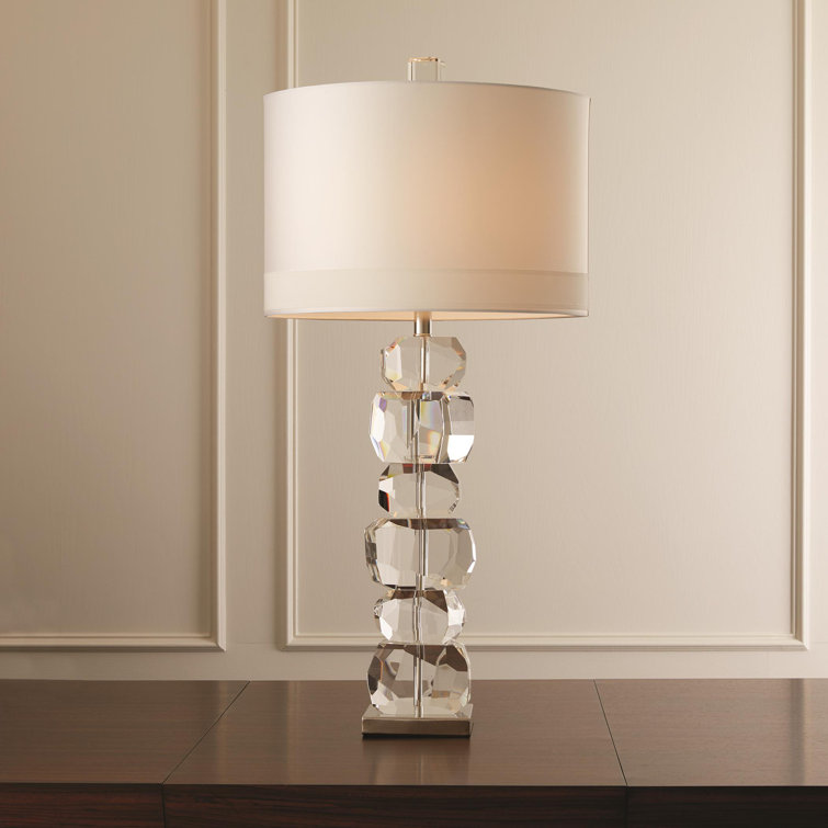 Tall White Crystal Table Lamp with Silk Shade