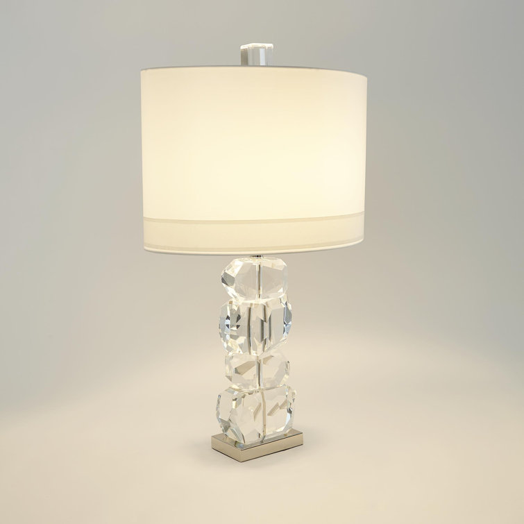 Elegant White Crystal Table Lamp with Nickel Base