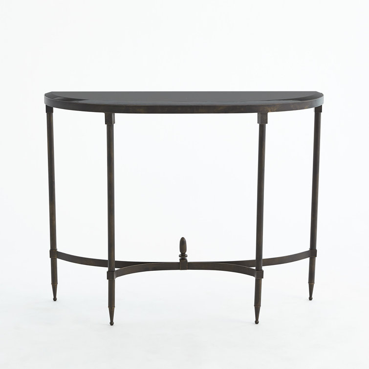 Statuary Bronze Fluted Iron Demilune Console with Black Granite Top