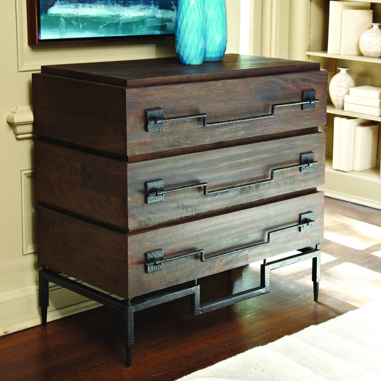 Industrial Scratch Three-Drawer Chest in Satin Black and Dark Mango Wood