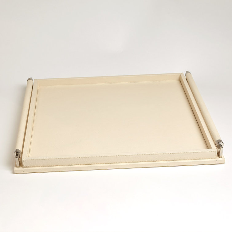 Large Coral Leather Wrapped Handle Sophisticated Tray