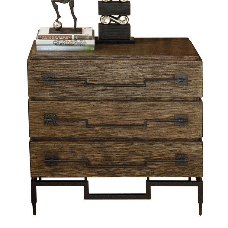 Industrial Scratch Three-Drawer Chest in Satin Black and Dark Mango Wood