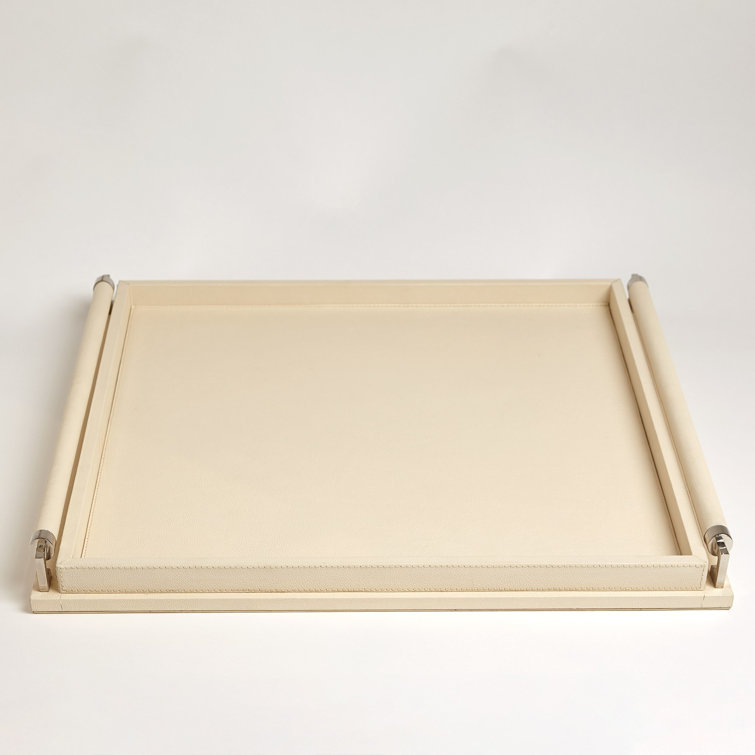 Large Coral Leather Wrapped Handle Sophisticated Tray