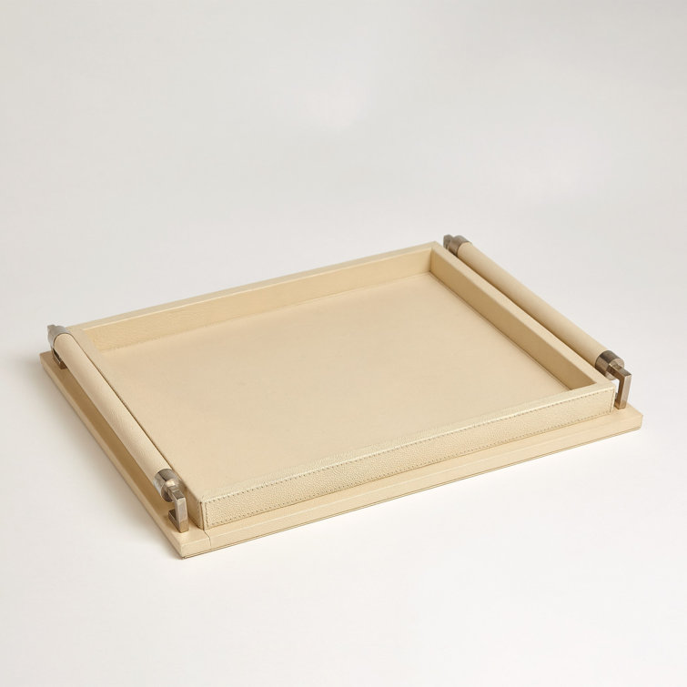 Small Black Leather Wrapped Handle Tray with Metal Accents