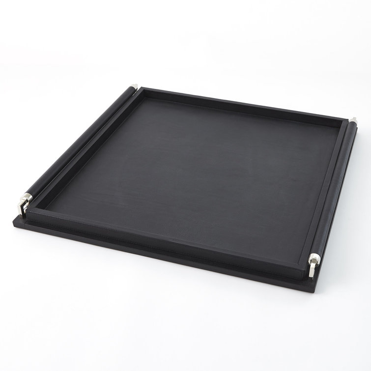 Large Black Leather Wrapped Handle Tray