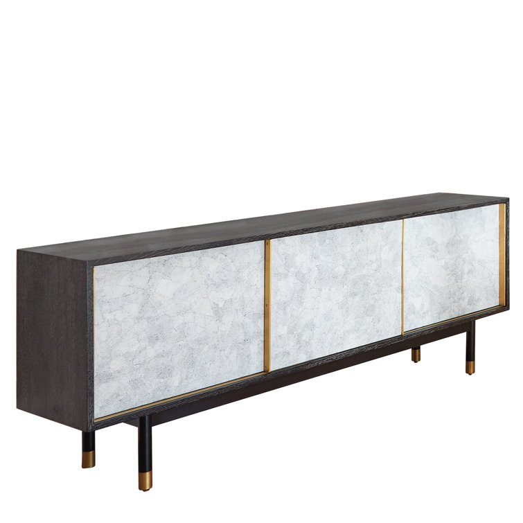 Black and White Oak Media Cabinet with Brass Accents
