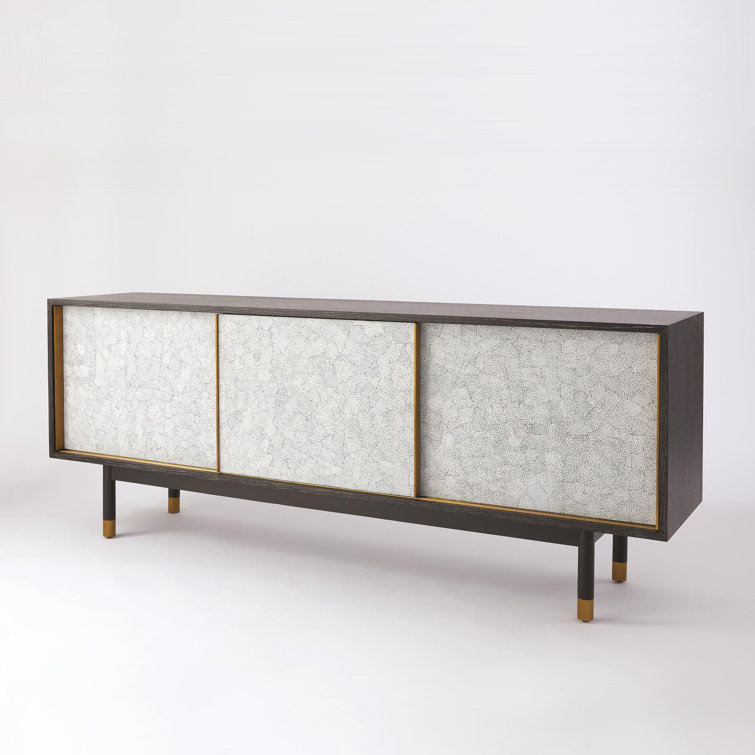 Black and White Oak Media Cabinet with Brass Accents