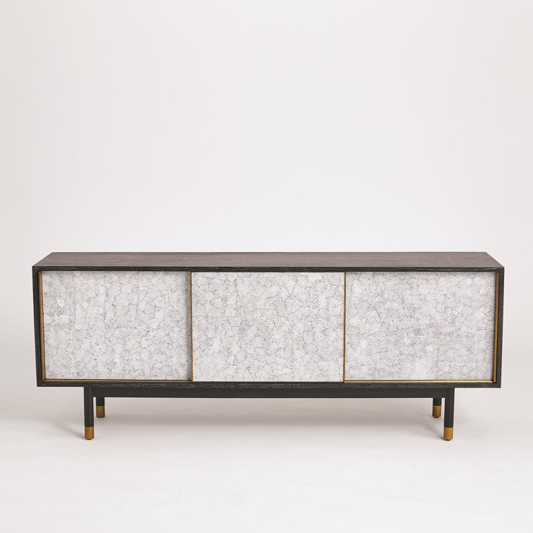 Black and White Oak Media Cabinet with Brass Accents