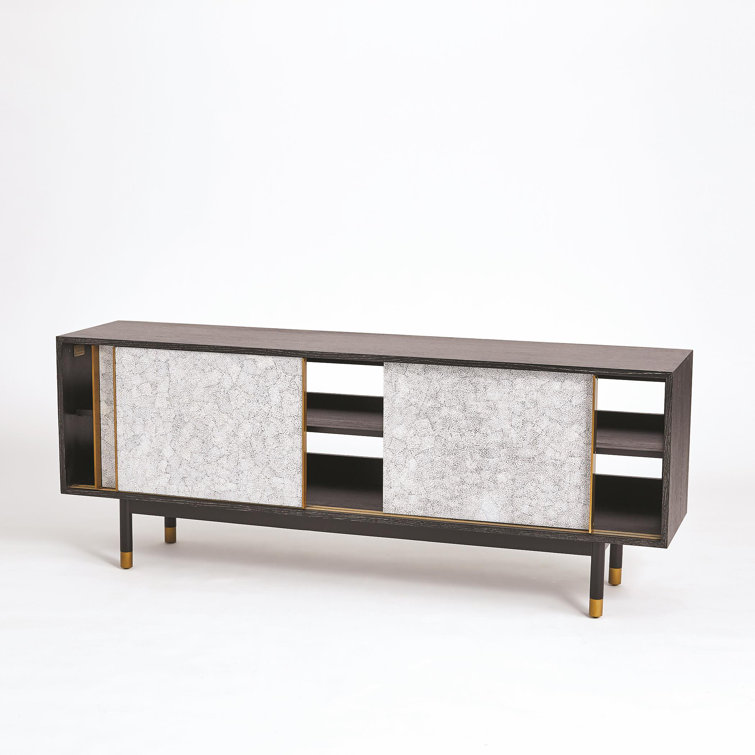Black and White Oak Media Cabinet with Brass Accents