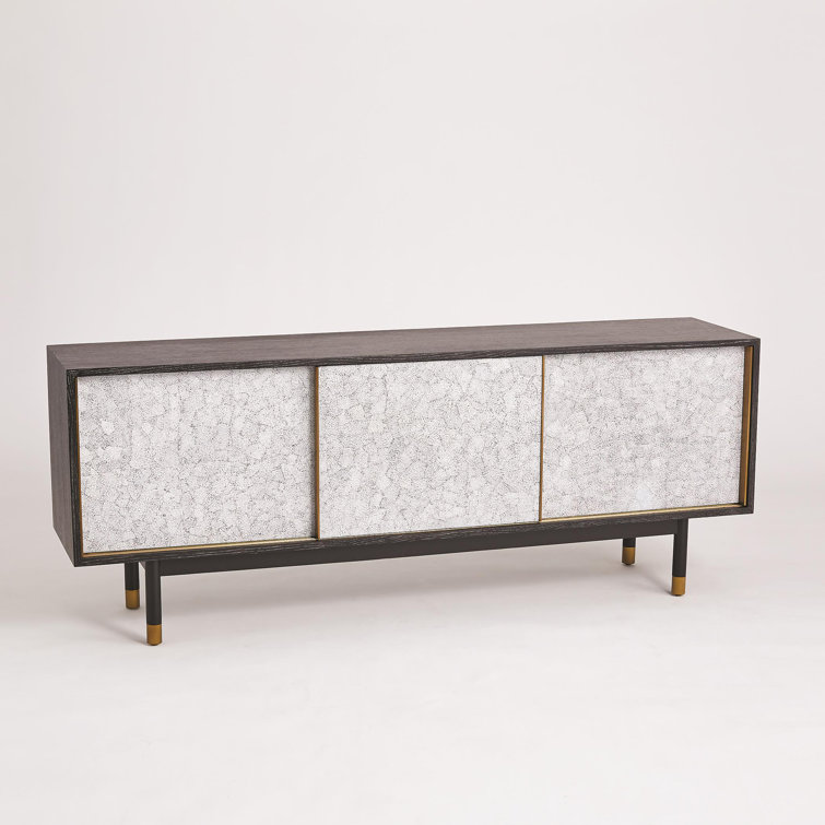 Black and White Oak Media Cabinet with Brass Accents