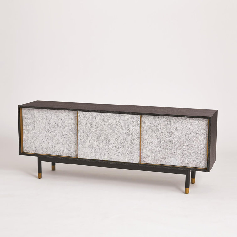 Black and White Oak Media Cabinet with Brass Accents