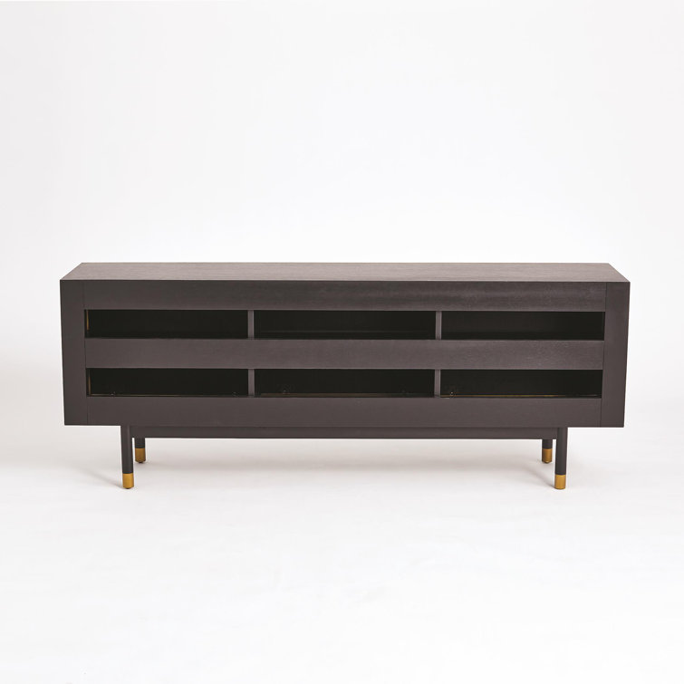 Black and White Oak Media Cabinet with Brass Accents