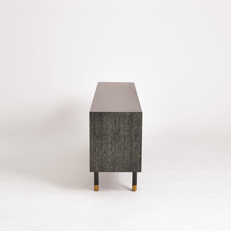 Black and White Oak Media Cabinet with Brass Accents