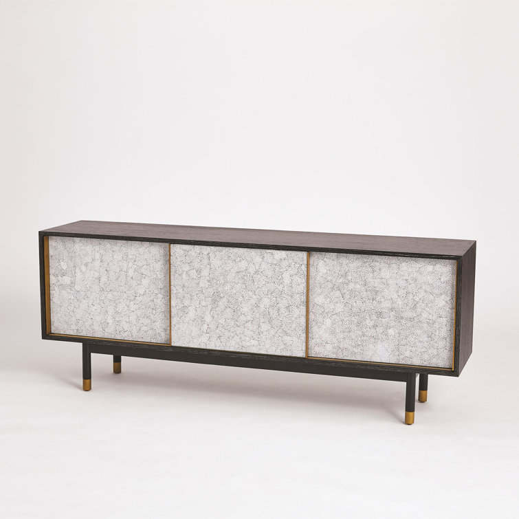 Black and White Oak Media Cabinet with Brass Accents