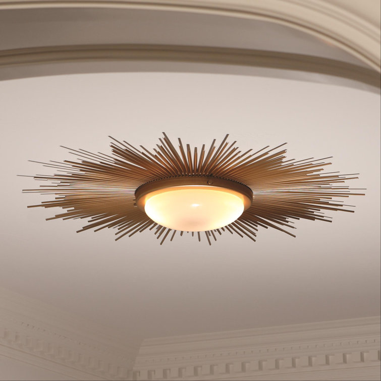 Sunburst Gold and Frosted Glass 2-Light Flush Mount