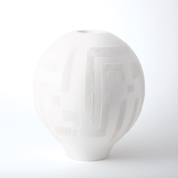 Matte White Ceramic Lidded Jar with Geometric Pattern