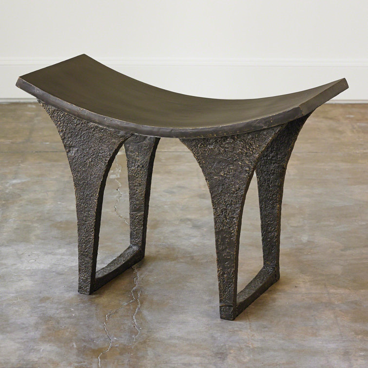 Antique Bronze Pagoda-Inspired Iron Stool 22" Height