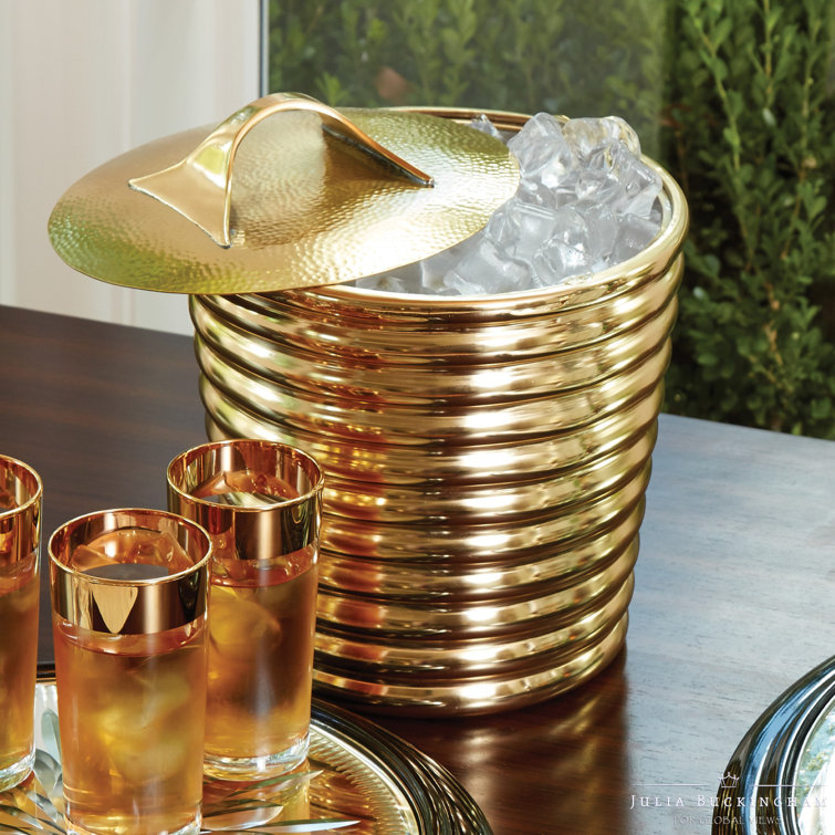 Polished Brass Ridged Ice Bucket with Stainless Steel Liner